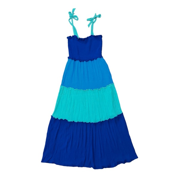 Blue Color Block Summer Maxi Dress Size Small - Picture 4 of 9